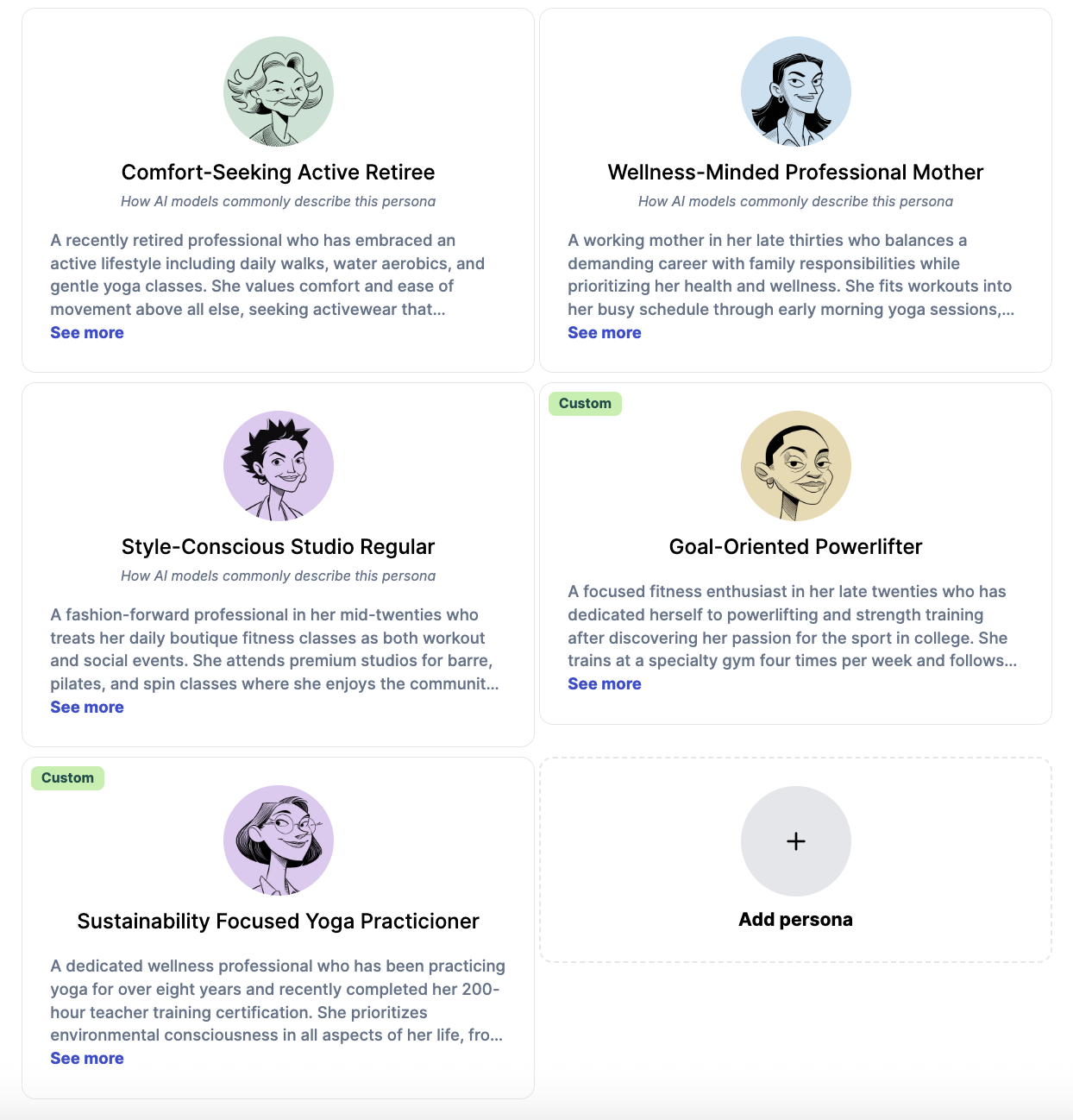 Manage AI-inferred personas: the audience segments AI associates with your brand, editable per persona